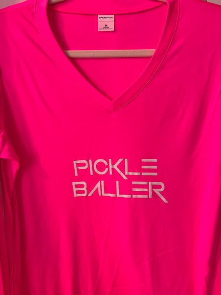 Ladies Pickleball Long Sleeve V Neck Shirt